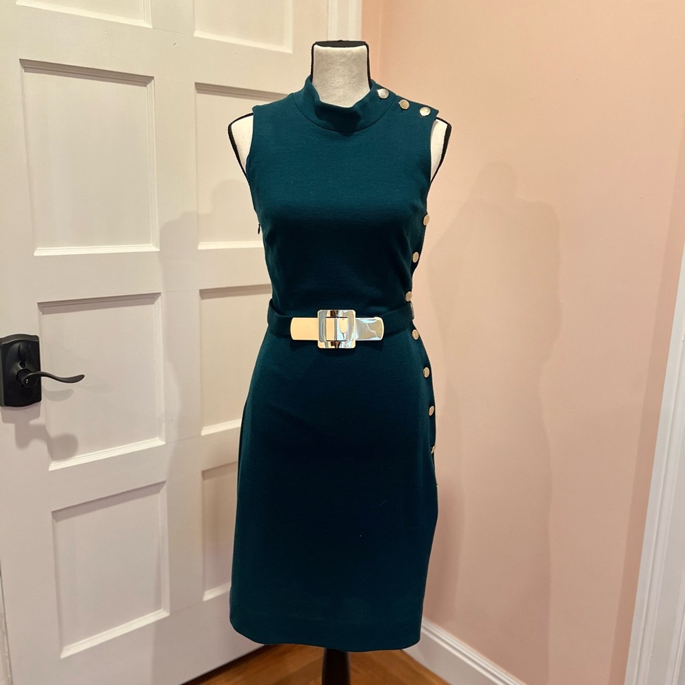 Milly Original New York Teal Dress with Gold Buttons and Buckle